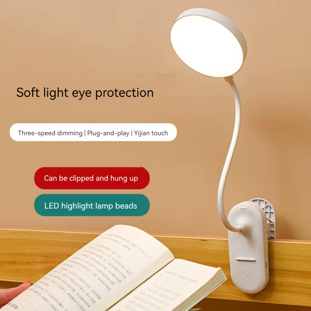 LED Plug-In Desk Lamp Adjustable Brightness Clip-On Standable Reading Study Bedroom Night Light with Flexible Gooseneck