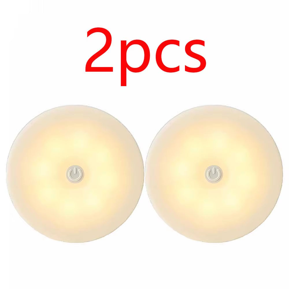 2pcs LED Smart Human Body Sensor Night Lamp Emergency Automatic Lighting USB Charging Wireless Magentic Suction Use Night Light