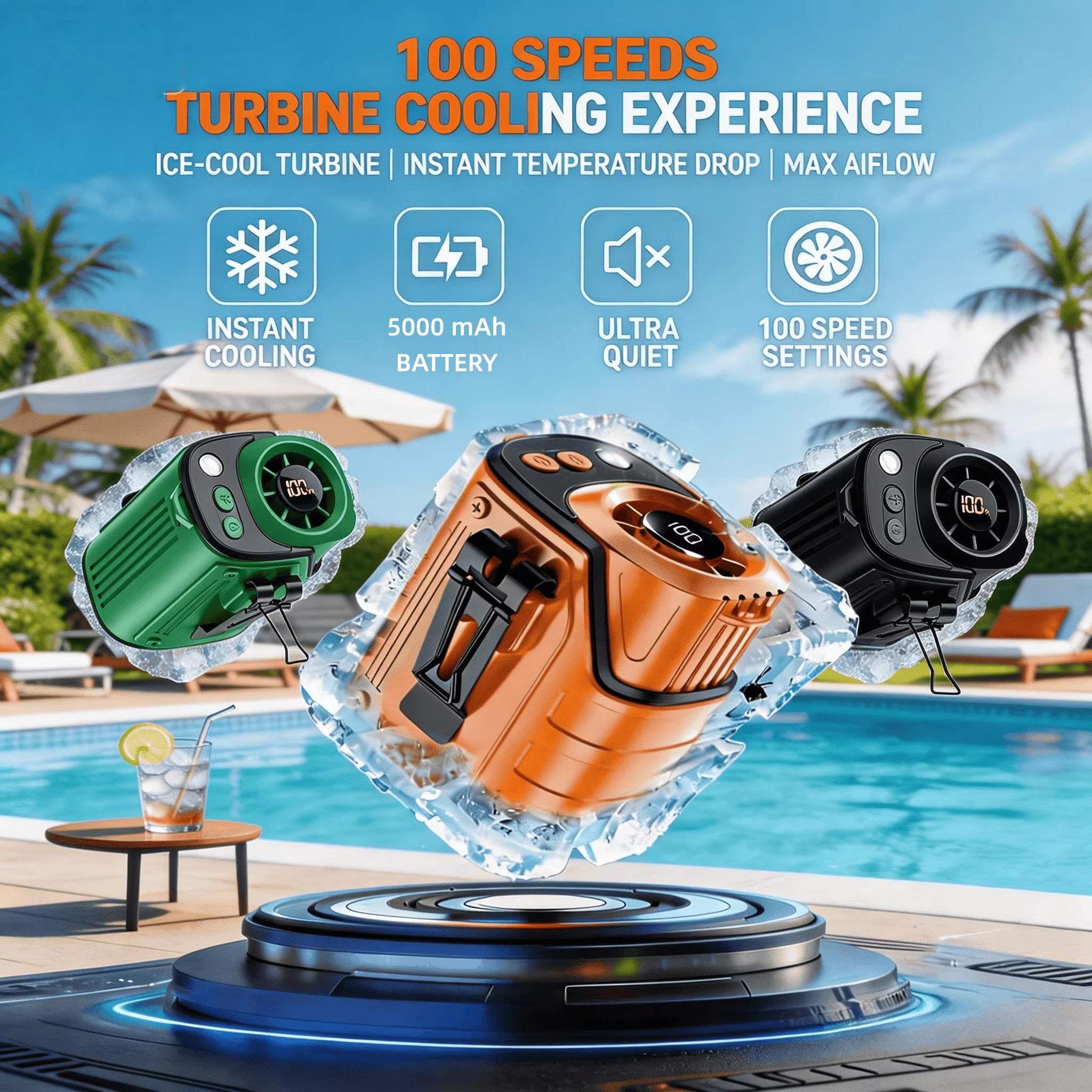 2026 3-in1 Waist Fan，Portable Fan,Handheld Fan, Neck Fan,mini fan, Desktop Fan，Can be used as an emergency power bank，5000mAh 10H Long Lasting, 100 Speed Adjustable, LED Flashlight & SOS Light,flashlight，Type-C Rechargeable