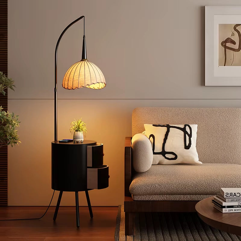 Vintage Grapefruit Glass Lampshade Floor Lamp Living Room Sofa Side with Shelf Standing Lamp Study Room Reading Table Lamp