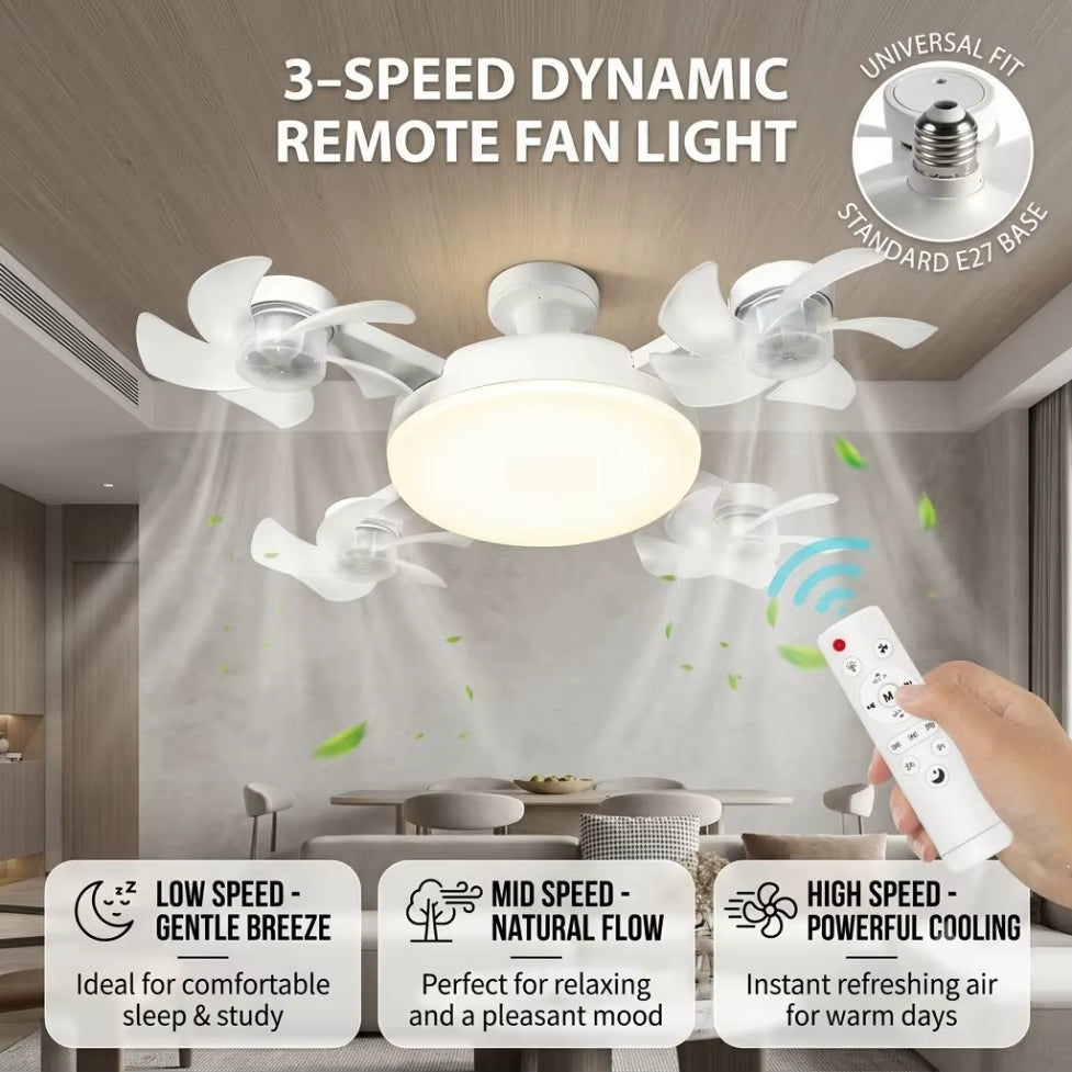 3/4 Heads Drone Style E27 Ceiling Fan Light 2-in-1 AC85-265V Three Colors LED Fan Lamp With Remote Control For Home Restaurant