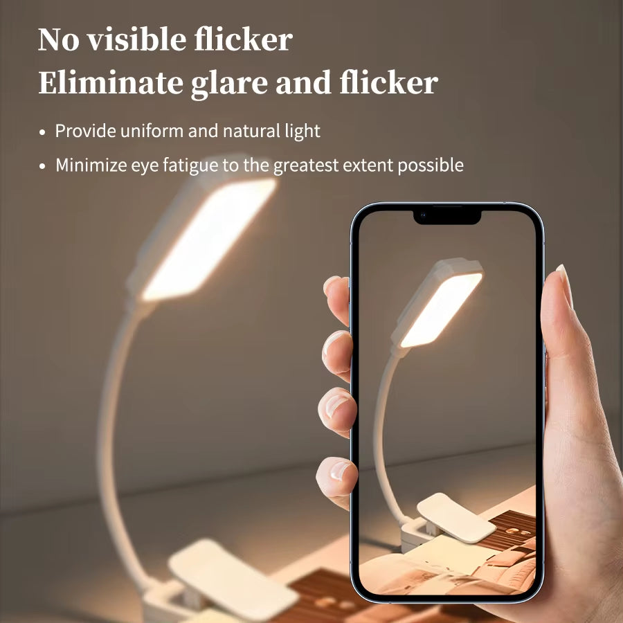 Rechargeable LED Book Lamp Night Light Adjustable Brightness Clip-On Study Reading Light Travel Bedroom Reading Bedside Lamps