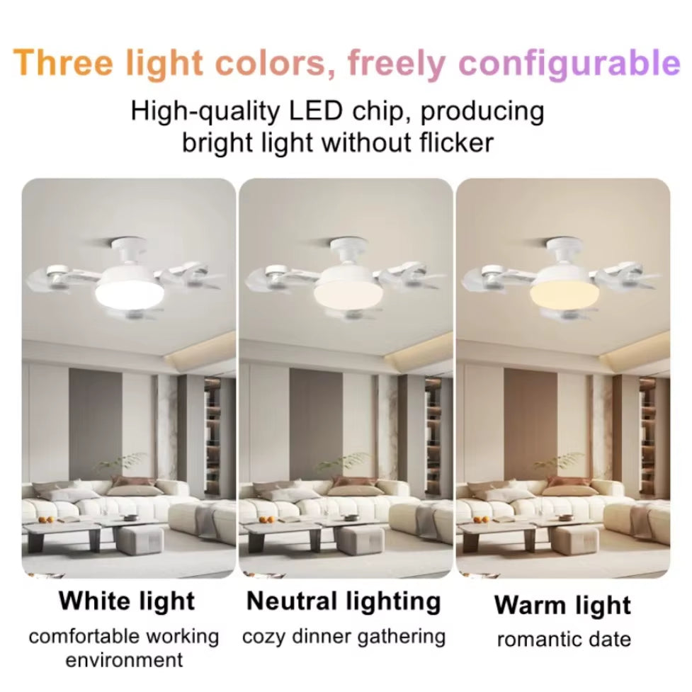 3/4 Heads Drone Style E27 Ceiling Fan Light 2-in-1 AC85-265V Three Colors LED Fan Lamp With Remote Control For Home Restaurant