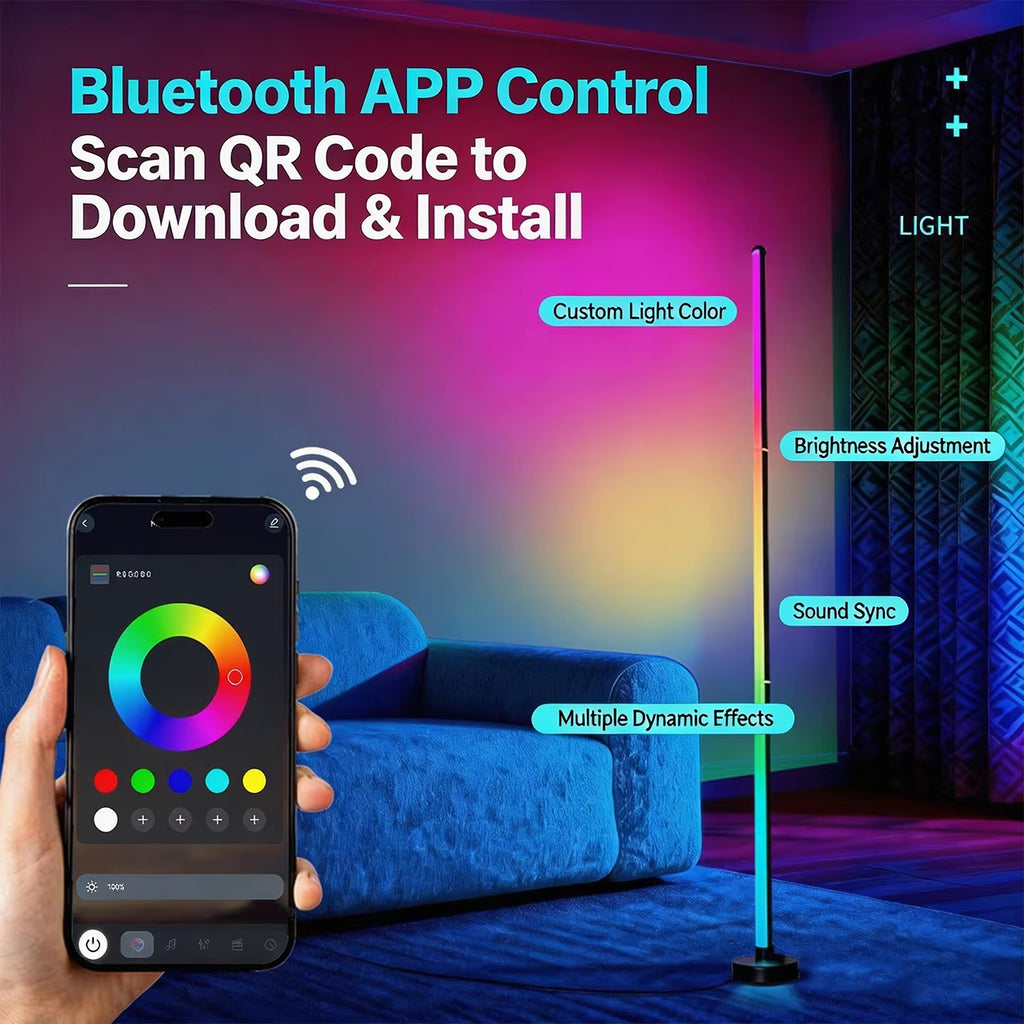 5V Corner Floor Lamp, Smart RGB LED corner lights with Remote and App control, for Living Room Bedroom Playroom,Easy to Install