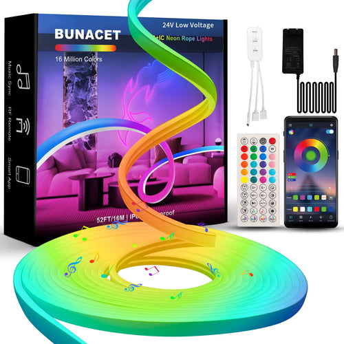 24V Neon Led String Light Strip Outdoor Lighting Waterproof Addressable Smart Bluetooth Led Ribbon 5M  Neon Rgbic Strip