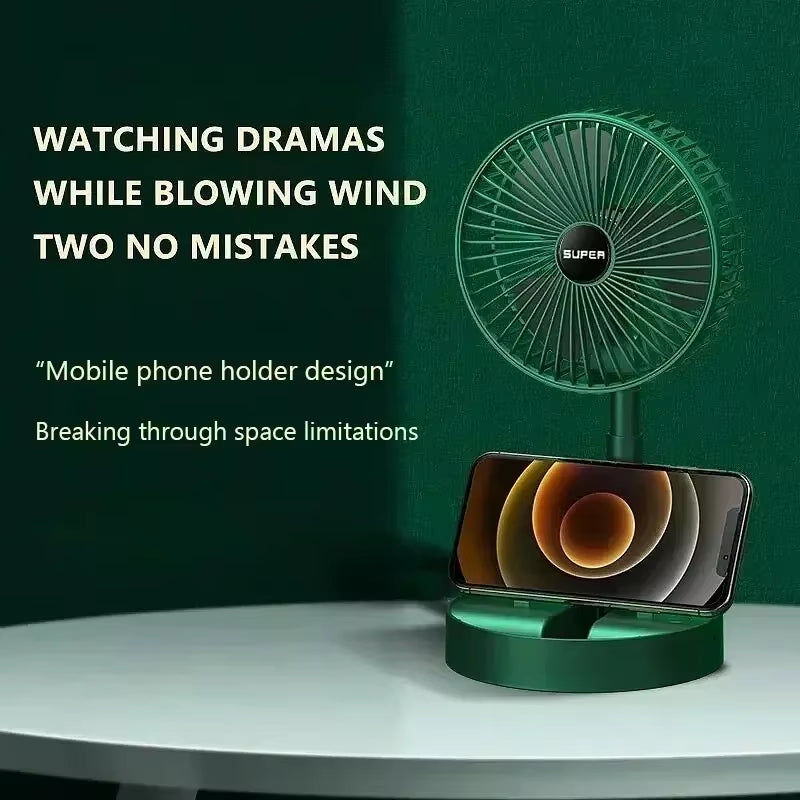 Summer Gift Portable Charging Desk Fan with Adjustable Height, Strong Wind, Foldable and Telescopic Mobile Phone Stand