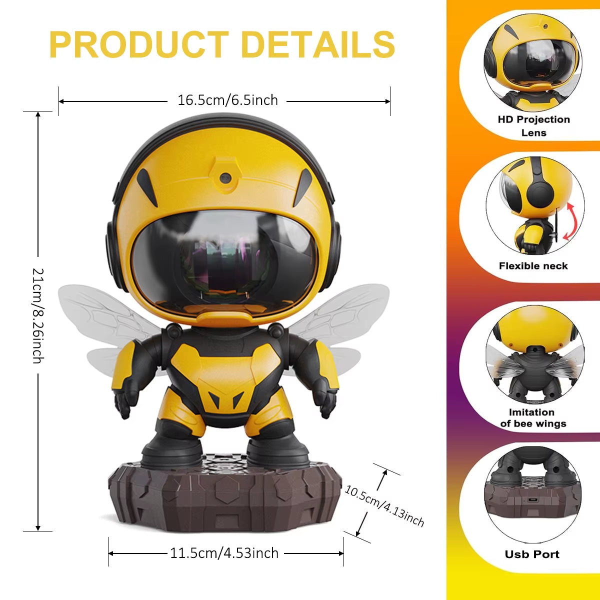 Projector Light, Small Bee Projector, LED Light, Starry Nebula Sky, Galaxy Design, Suitable for Bedroom, Part