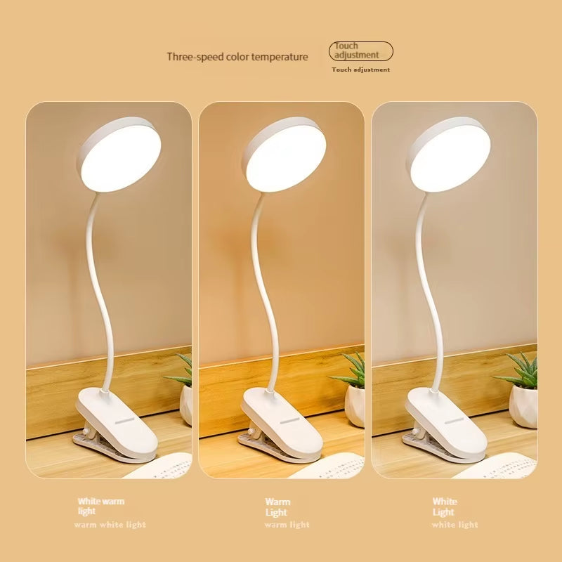 LED Plug-In Desk Lamp Adjustable Brightness Clip-On Standable Reading Study Bedroom Night Light with Flexible Gooseneck