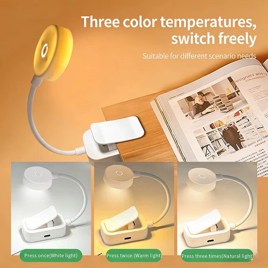 Rechargeable LED Book Lamp Night Light Adjustable Brightness Clip-On Study Reading Light Travel Bedroom Reading Bedside Lamps