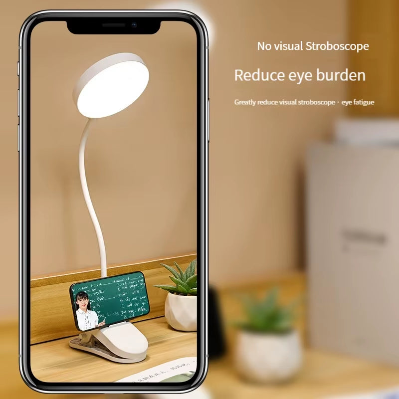 LED Plug-In Desk Lamp Adjustable Brightness Clip-On Standable Reading Study Bedroom Night Light with Flexible Gooseneck