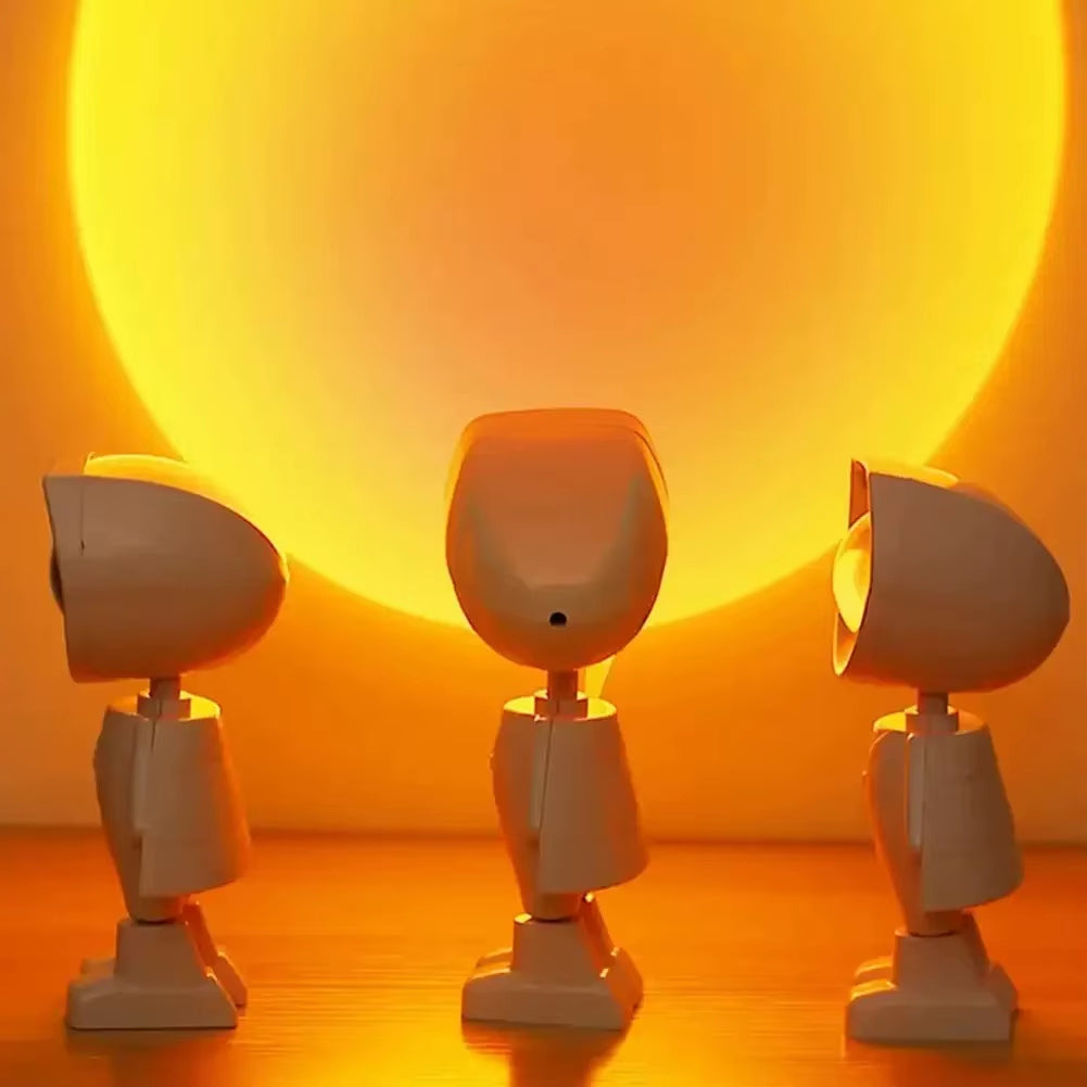Modern Astronaut Robot Night Light Rainbow Projection Sunset Lamp for Bedroom Atmosphere Battery Operated Embedded Infinite