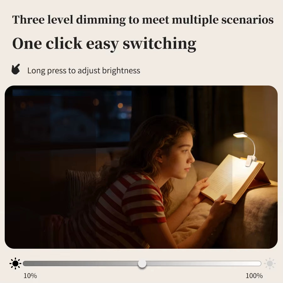 Rechargeable LED Book Lamp Night Light Adjustable Brightness Clip-On Study Reading Light Travel Bedroom Reading Bedside Lamps