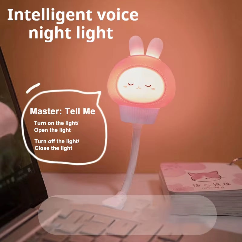 USB Night Light LED Voice Control Cute Cartoon Night Lamp Bear Kitten Remote Control for Baby Kid Bedroom Decor Bedside Lamp