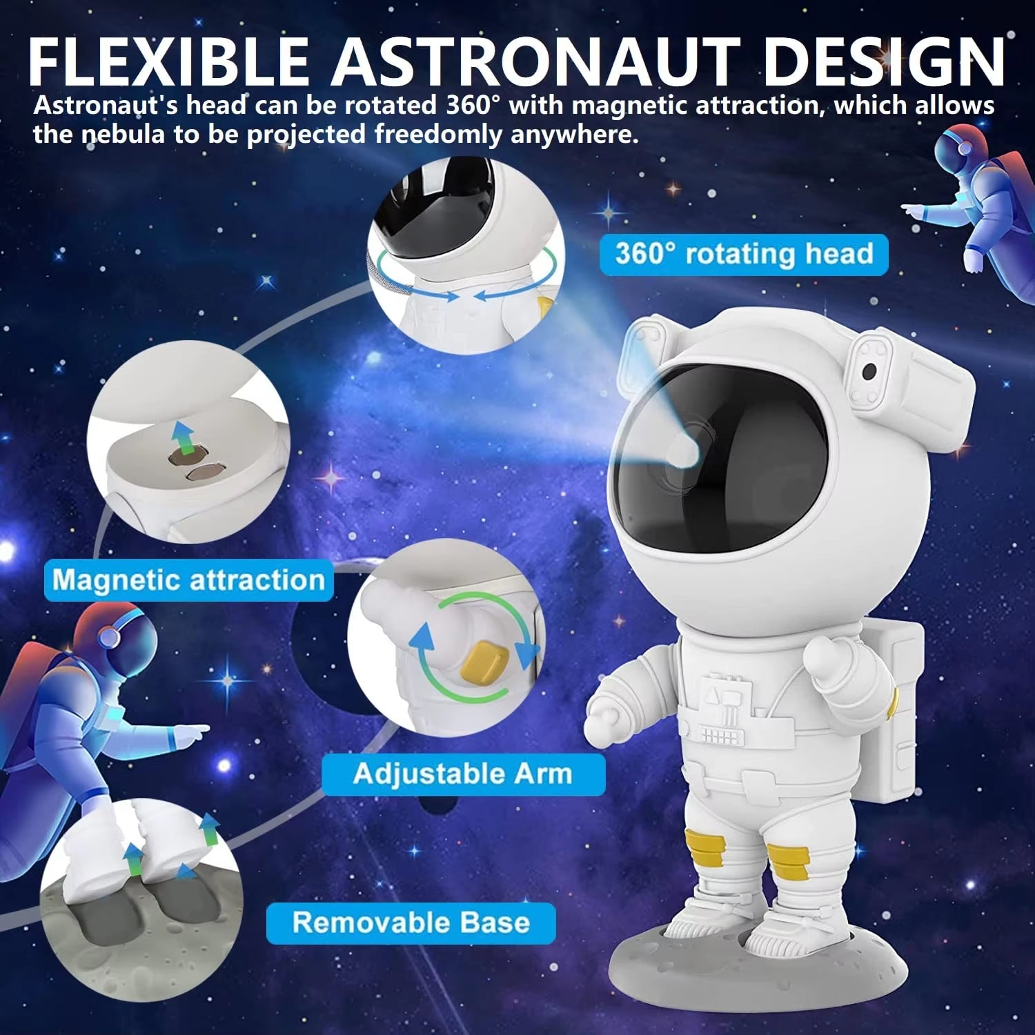 Astronaut Galaxy Projector Night Light Starry Sky Ceiling Lamp with Timer Remote for Bedroom Home Party Decor Birthday Gift