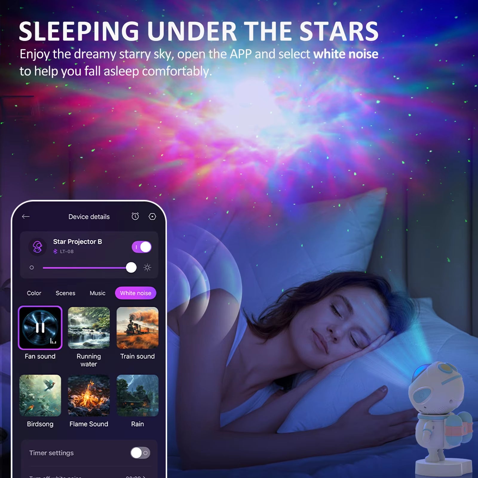 TouCloud Galaxy Star Projector: 8 modes, remote control & 360° adjustability. Perfect starry night light gift for kids & adults.