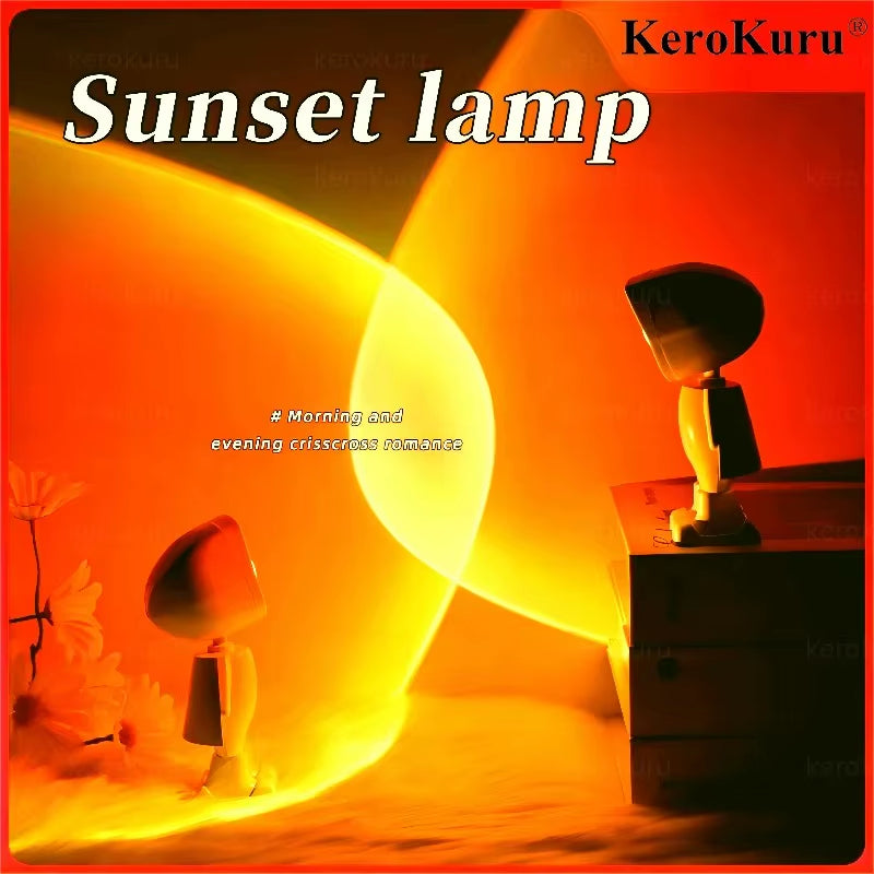 Modern Astronaut Robot Night Light Rainbow Projection Sunset Lamp for Bedroom Atmosphere Battery Operated Embedded Infinite