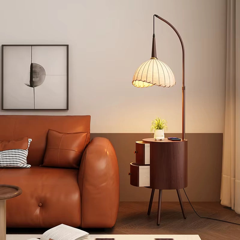 Vintage Grapefruit Glass Lampshade Floor Lamp Living Room Sofa Side with Shelf Standing Lamp Study Room Reading Table Lamp