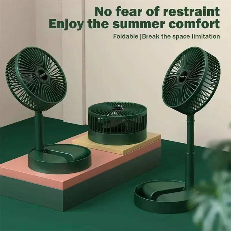 Summer Gift Portable Charging Desk Fan with Adjustable Height, Strong Wind, Foldable and Telescopic Mobile Phone Stand