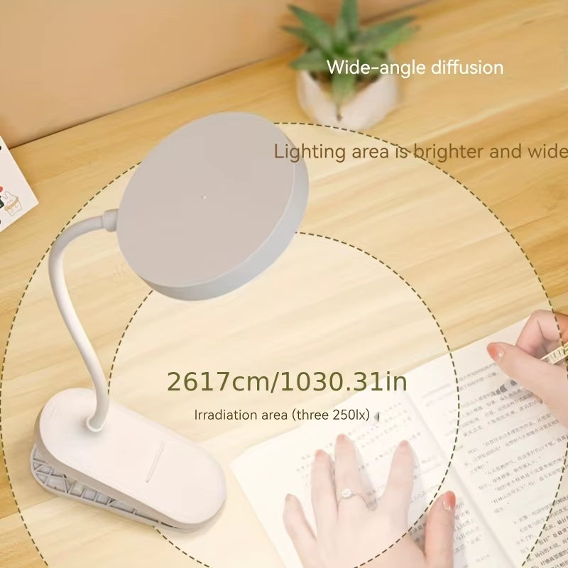 LED Plug-In Desk Lamp Adjustable Brightness Clip-On Standable Reading Study Bedroom Night Light with Flexible Gooseneck