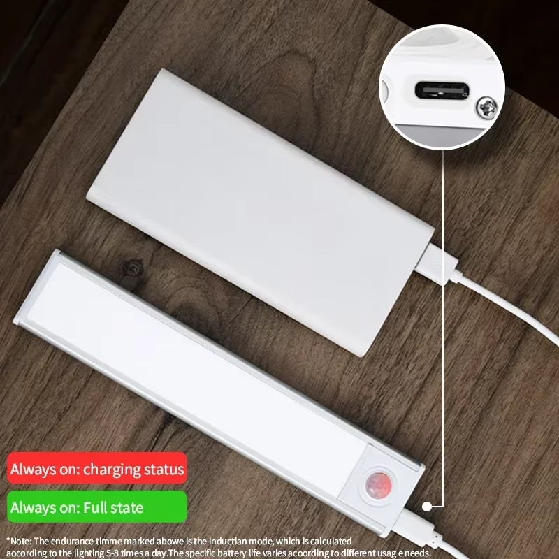 10/20/30/40/50/60CM Under Cabinet Lights LED Night Light Motion Sensor Wireless Rechargeable Kitchen Cabinet Bedroom Lighting