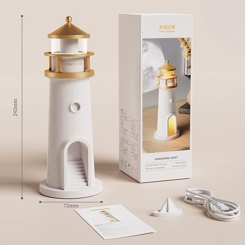 Moon Lamp Projection Lighthouse Lamps Night Light Remote Control Bluetooth Music Motion Sensor Ambient Lights Xmas Birthday Gift