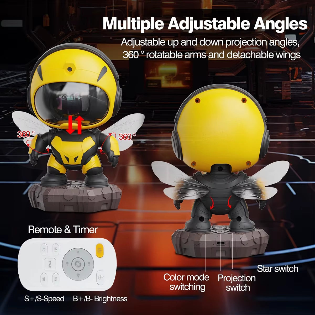 Projector Light, Small Bee Projector, LED Light, Starry Nebula Sky, Galaxy Design, Suitable for Bedroom, Part