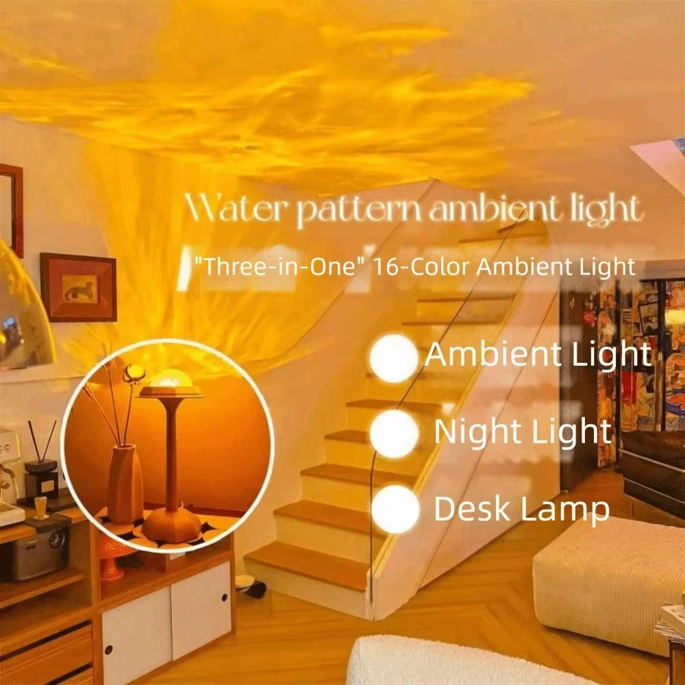 High-legged rippling water atmosphere remote control table lamp, bedroom bedside romantic projection creative gift, night light,