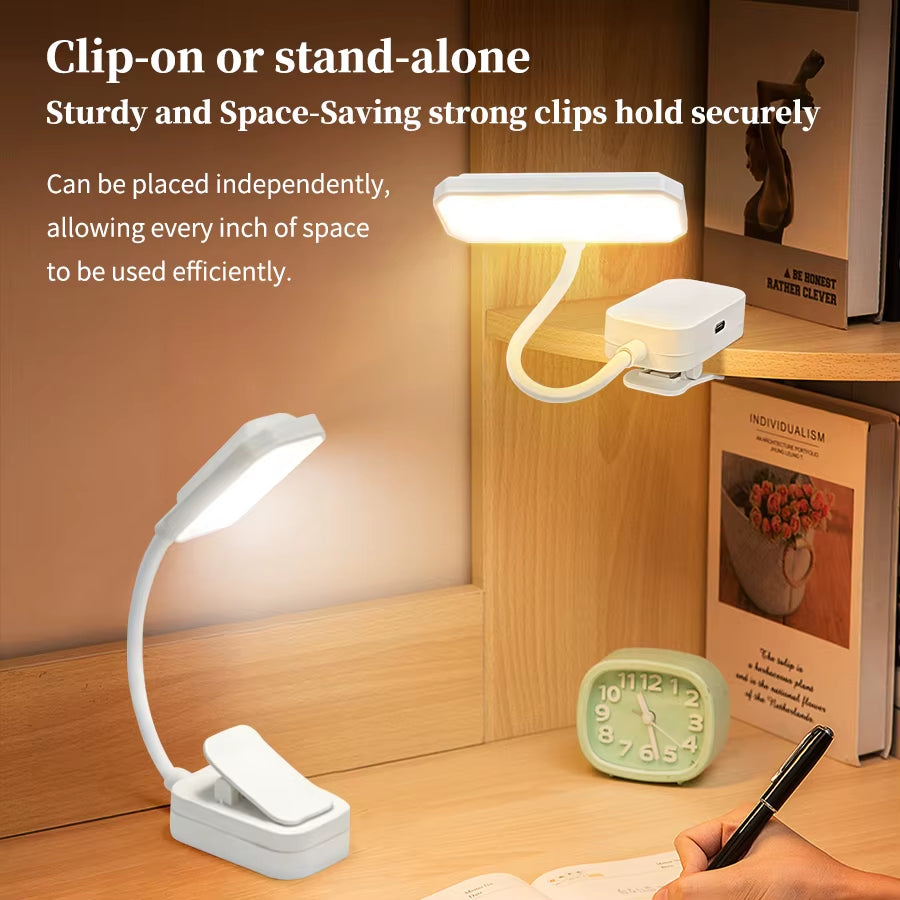 Rechargeable LED Book Lamp Night Light Adjustable Brightness Clip-On Study Reading Light Travel Bedroom Reading Bedside Lamps