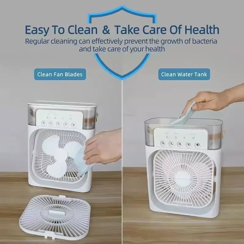 3 In 1 New Fan AIr Conditioner Household Small Air Cooler LED Night Light Portable Humidifier Air Adjustment Fan Office Home Fan