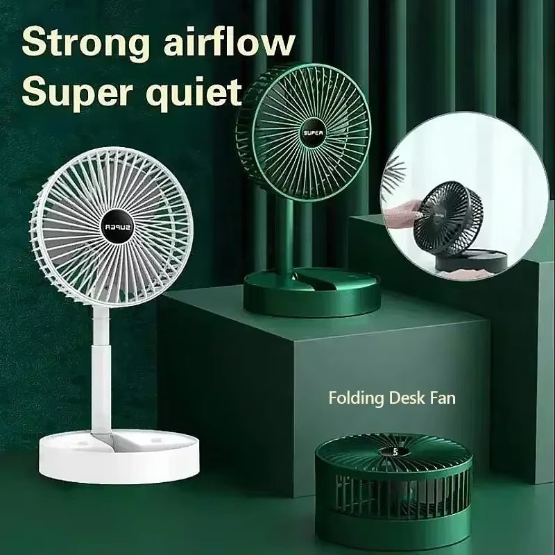 Summer Gift Portable Charging Desk Fan with Adjustable Height, Strong Wind, Foldable and Telescopic Mobile Phone Stand