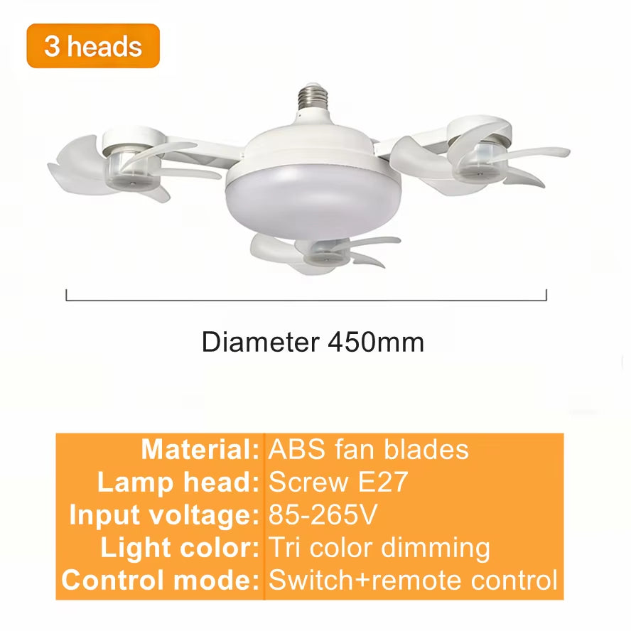 3/4 Heads Drone Style E27 Ceiling Fan Light 2-in-1 AC85-265V Three Colors LED Fan Lamp With Remote Control For Home Restaurant