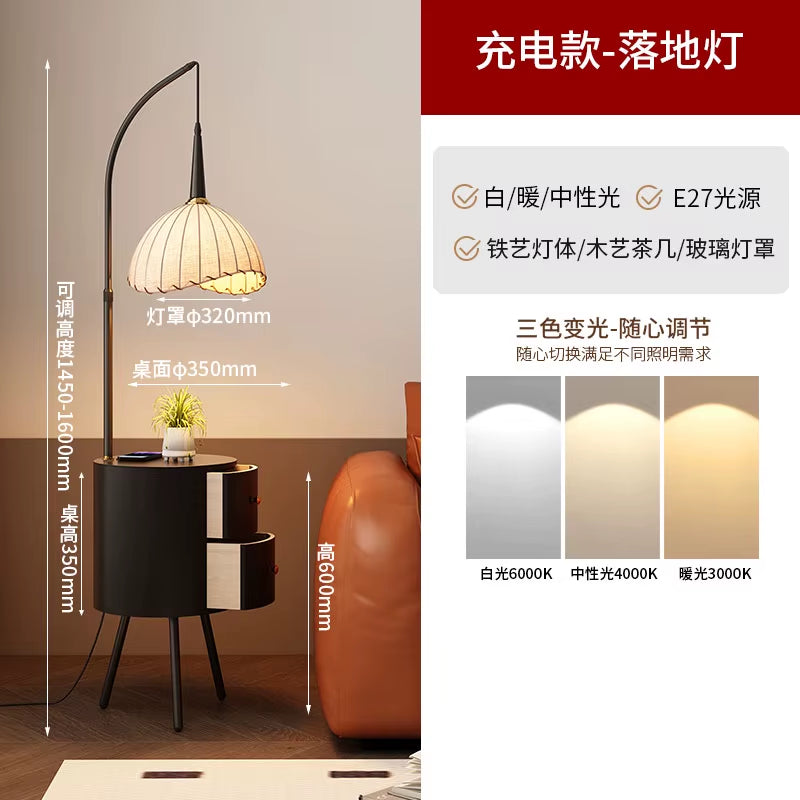Vintage Grapefruit Glass Lampshade Floor Lamp Living Room Sofa Side with Shelf Standing Lamp Study Room Reading Table Lamp