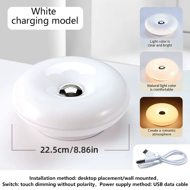 Creative Donut Glass Touch Desk Lamp, Vintage Rechargeable Glass Bedside Lamp, Romantic Ambient Light, Living Room Night Light
