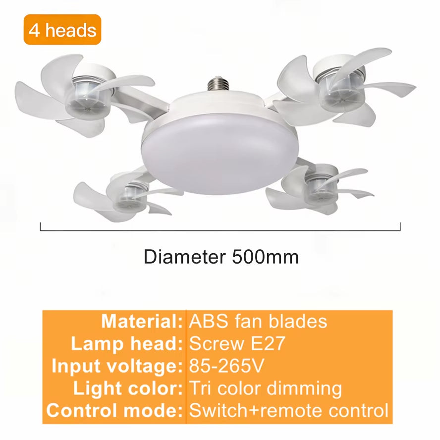 3/4 Heads Drone Style E27 Ceiling Fan Light 2-in-1 AC85-265V Three Colors LED Fan Lamp With Remote Control For Home Restaurant