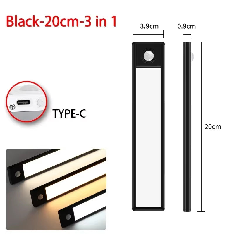 10/20/30/40/50/60CM Under Cabinet Lights LED Night Light Motion Sensor Wireless Rechargeable Kitchen Cabinet Bedroom Lighting