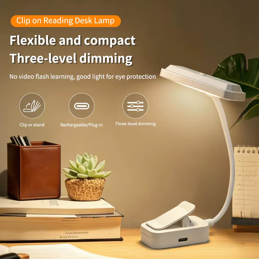 Rechargeable LED Book Lamp Night Light Adjustable Brightness Clip-On Study Reading Light Travel Bedroom Reading Bedside Lamps