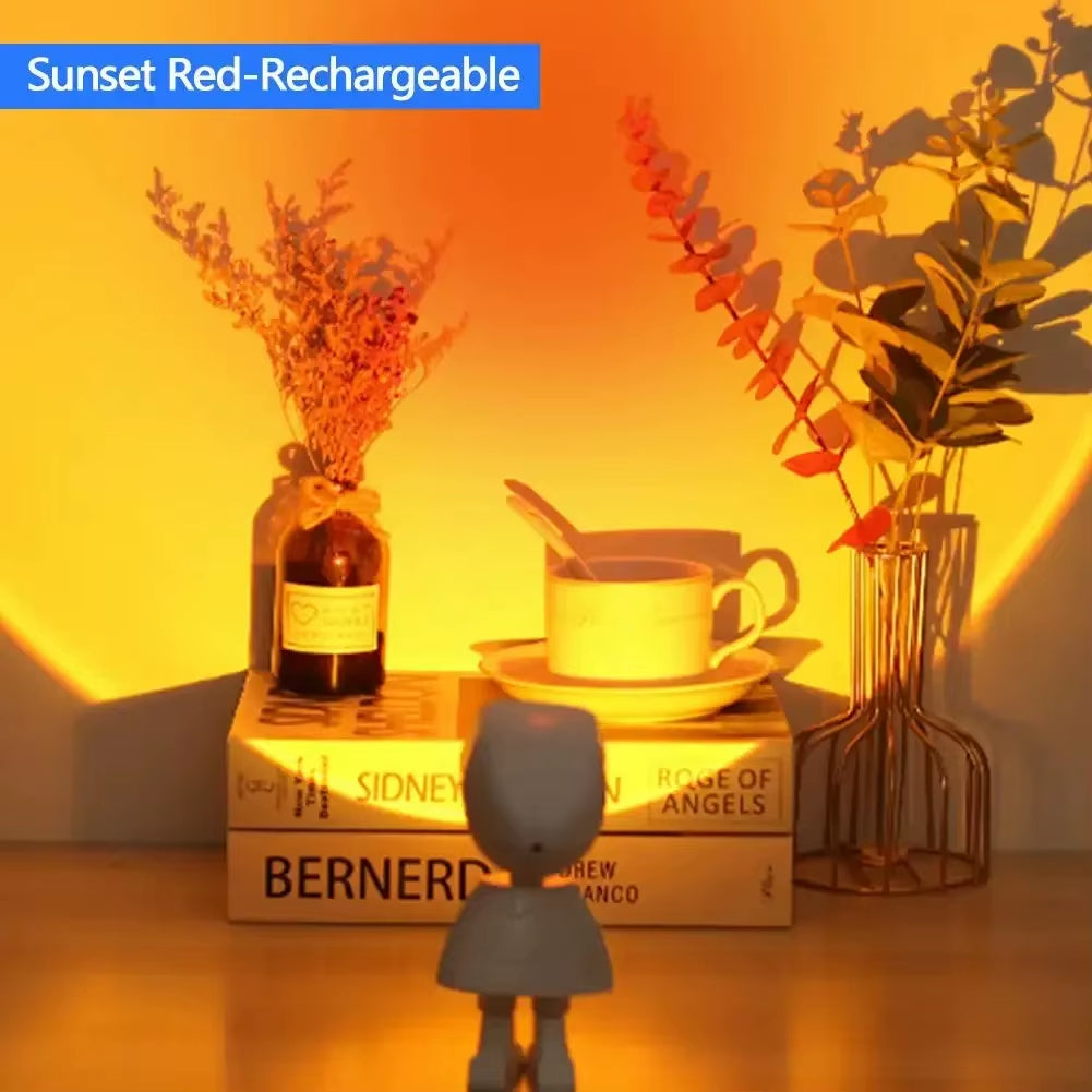 Modern Astronaut Robot Night Light Rainbow Projection Sunset Lamp for Bedroom Atmosphere Battery Operated Embedded Infinite