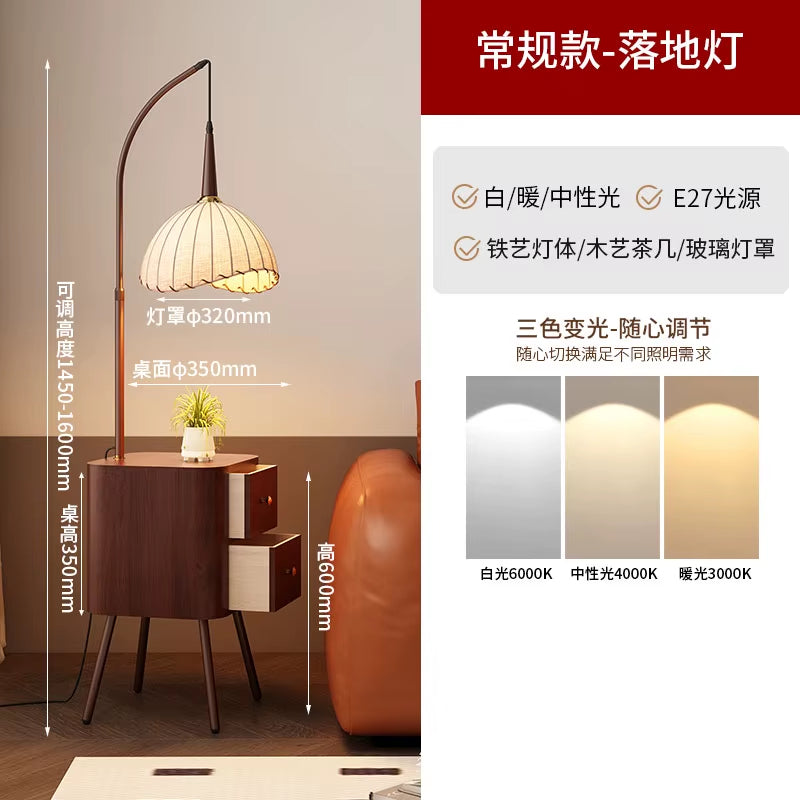 Vintage Grapefruit Glass Lampshade Floor Lamp Living Room Sofa Side with Shelf Standing Lamp Study Room Reading Table Lamp