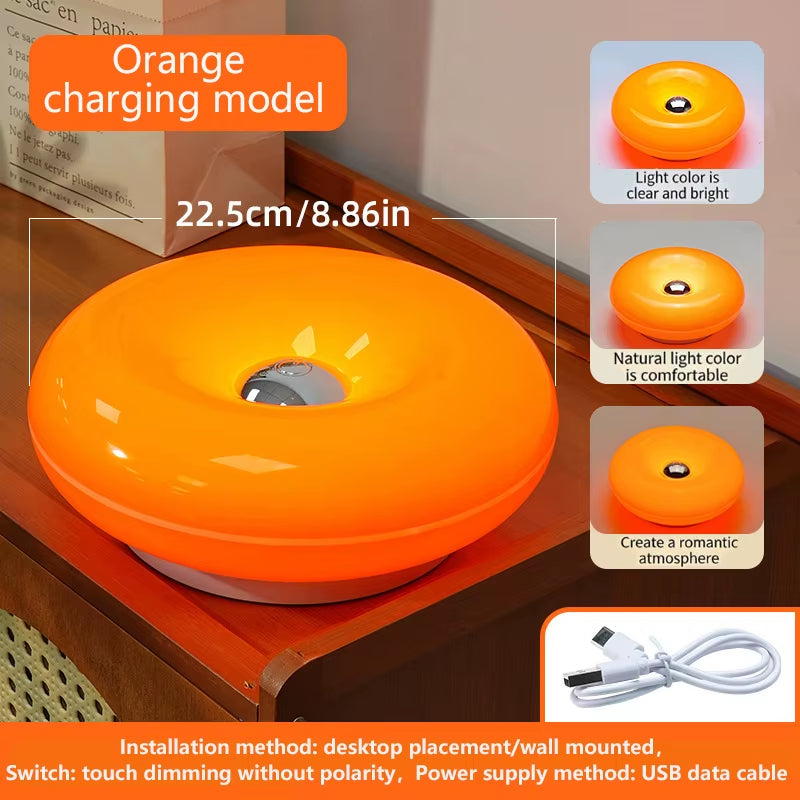 Creative Donut Glass Touch Desk Lamp, Vintage Rechargeable Glass Bedside Lamp, Romantic Ambient Light, Living Room Night Light