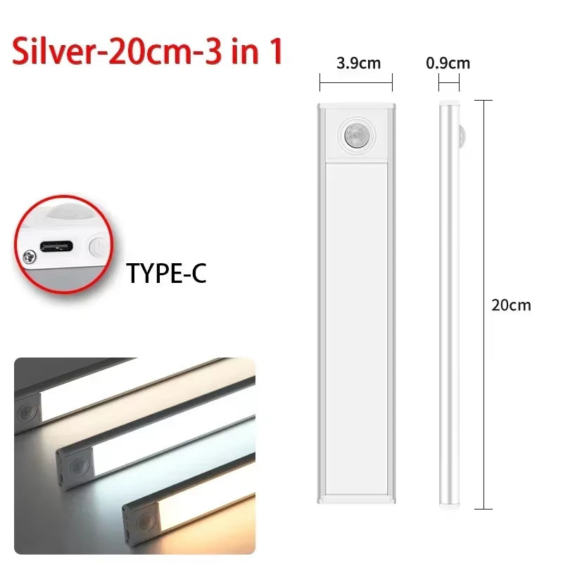 10/20/30/40/50/60CM Under Cabinet Lights LED Night Light Motion Sensor Wireless Rechargeable Kitchen Cabinet Bedroom Lighting