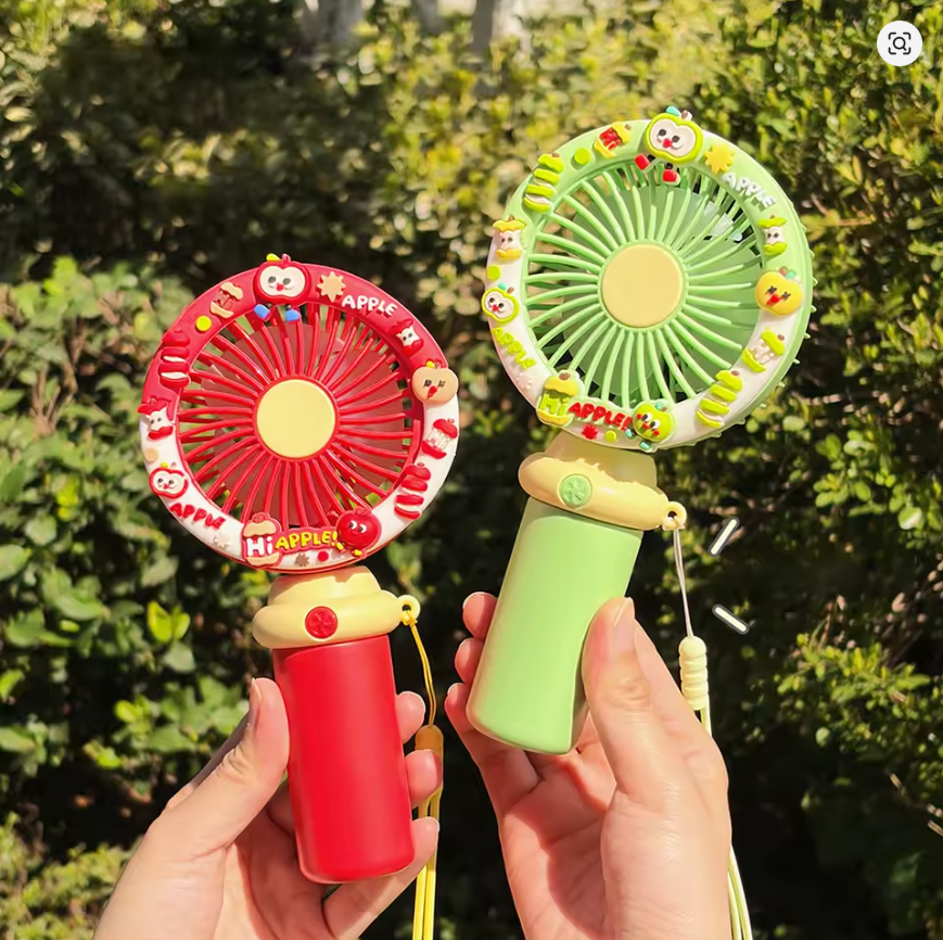 Kawaii Cartoon Apple Handheld Mini Fan USB Rechargeable Portable Small Fan for Summer Outdoor School Travel Office Desktop Fans