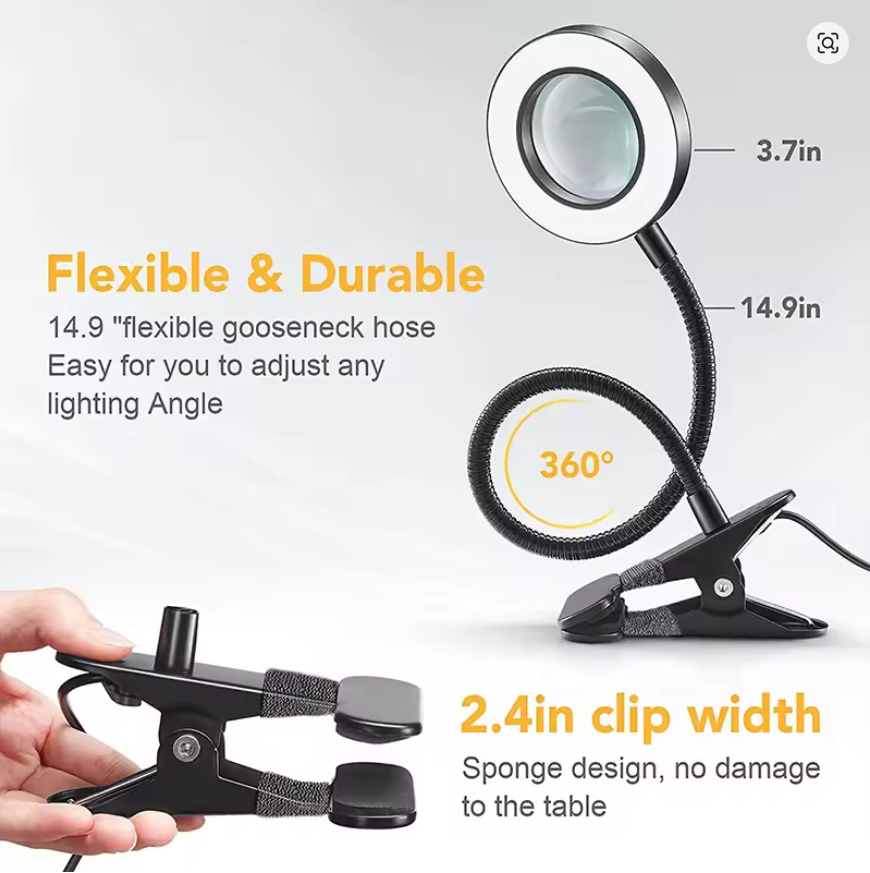 10X Magnifying Glass With 3 Color Modes LED Lighted Desk Lamp LED Magnifier Lamp for Reading Crafting Painting Close Work