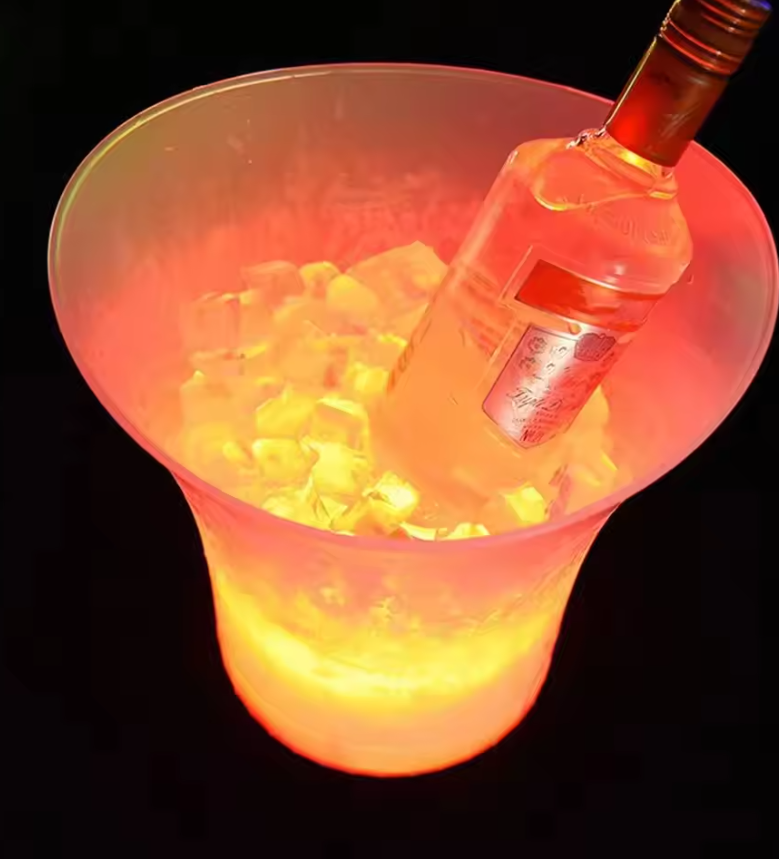 LED Illuminated Ice Bucket (Suitable for Champagne/Beer/Wine) — Round Plastic Party Cooler, Designed for KTV Bars and Home Party