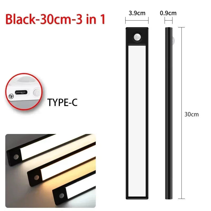 10/20/30/40/50/60CM Under Cabinet Lights LED Night Light Motion Sensor Wireless Rechargeable Kitchen Cabinet Bedroom Lighting