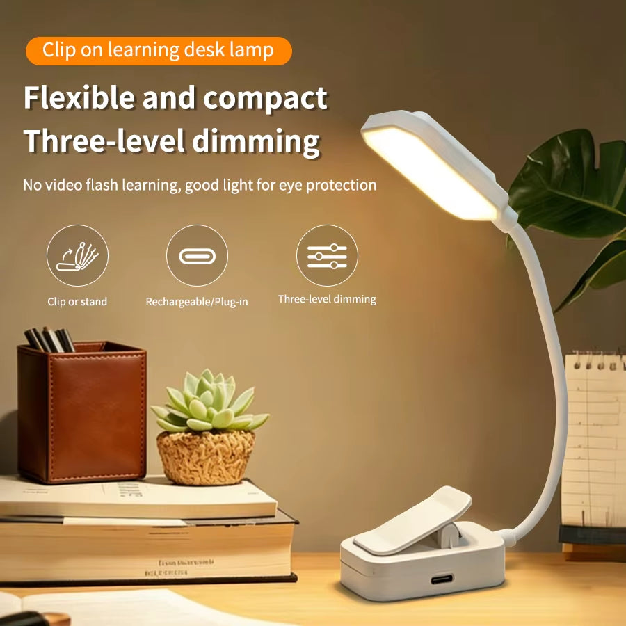Rechargeable LED Book Lamp Night Light Adjustable Brightness Clip-On Study Reading Light Travel Bedroom Reading Bedside Lamps