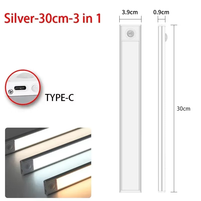10/20/30/40/50/60CM Under Cabinet Lights LED Night Light Motion Sensor Wireless Rechargeable Kitchen Cabinet Bedroom Lighting
