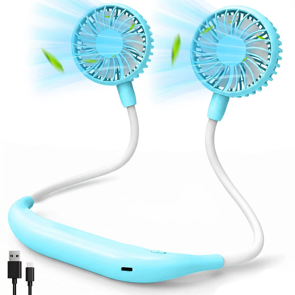USB Rechargeable Mini Sports 3-Speed Adjustable Neck Dual Fan Home OfficeOutdoor Travel Portable Hanging Neck Fan