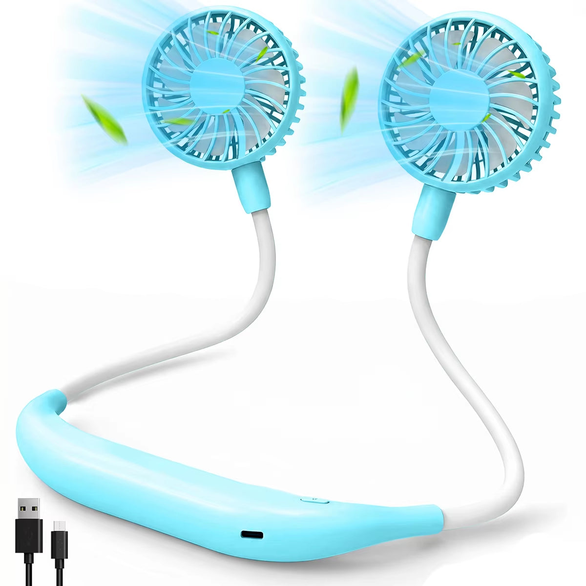 USB Rechargeable Mini Sports 3-Speed Adjustable Neck Dual Fan Home OfficeOutdoor Travel Portable Hanging Neck Fan