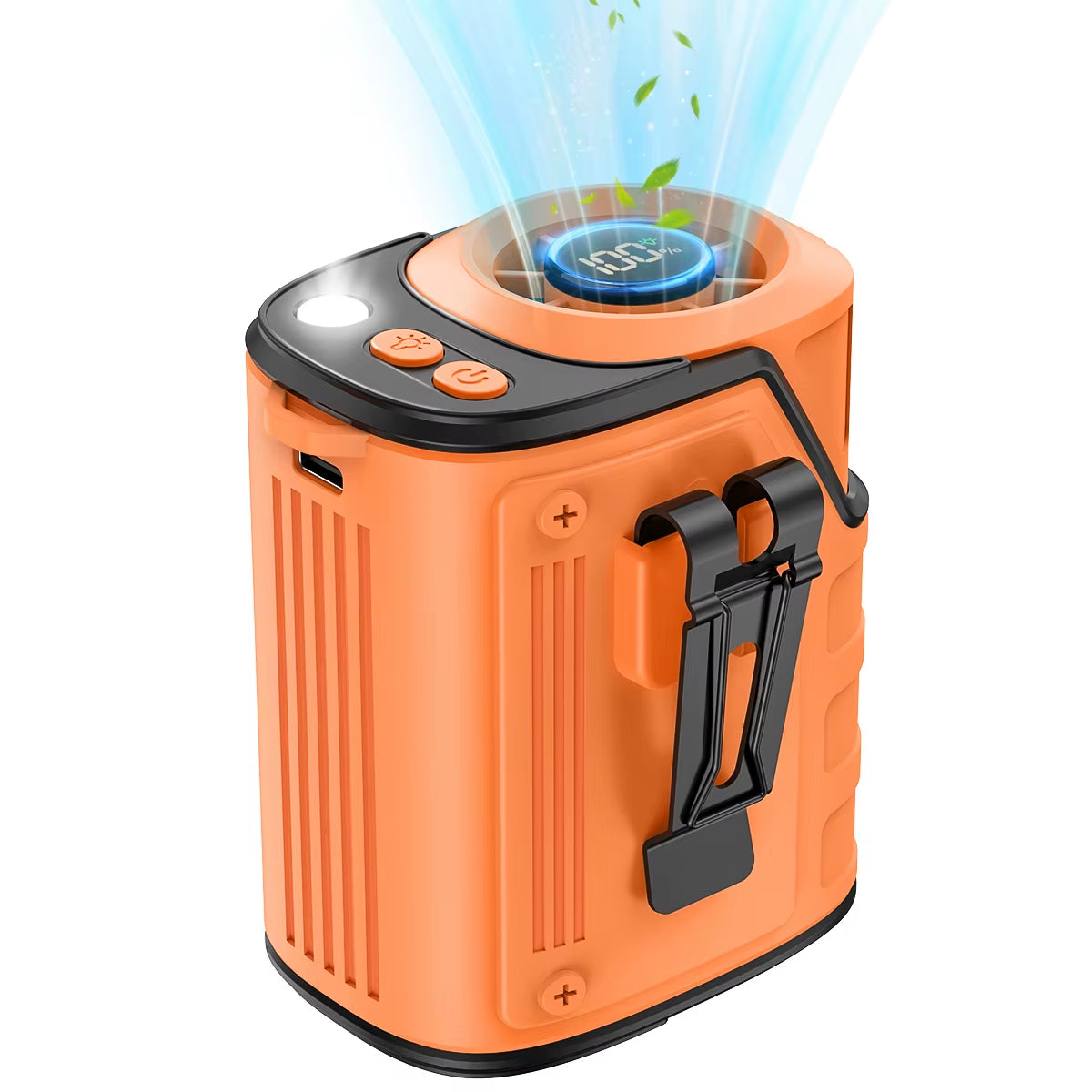 2026 3-in1 Waist Fan，Portable Fan,Handheld Fan, Neck Fan,mini fan, Desktop Fan，Can be used as an emergency power bank，5000mAh 10H Long Lasting, 100 Speed Adjustable, LED Flashlight & SOS Light,flashlight，Type-C Rechargeable