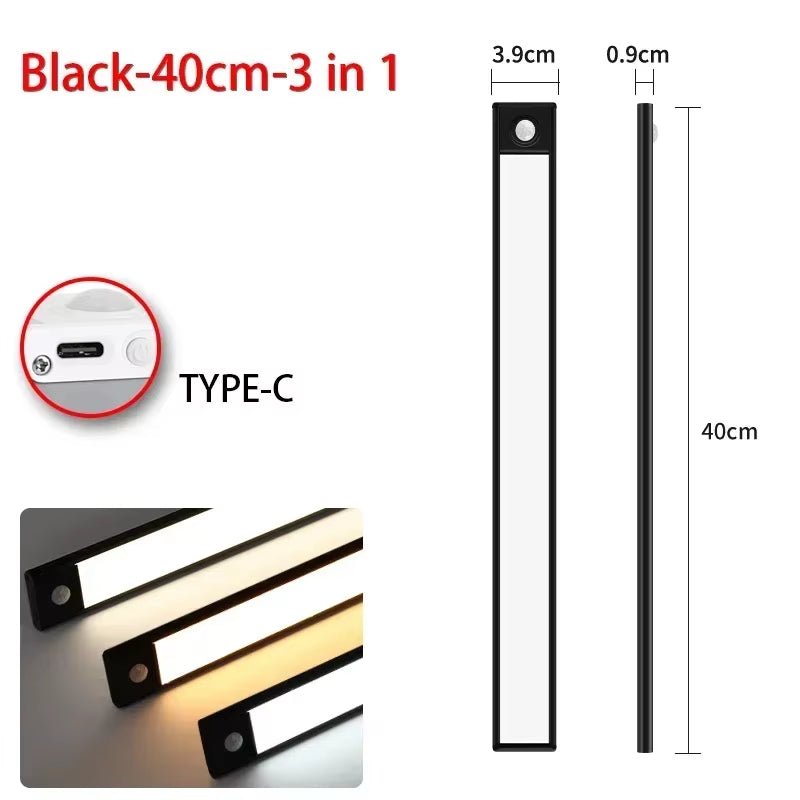 10/20/30/40/50/60CM Under Cabinet Lights LED Night Light Motion Sensor Wireless Rechargeable Kitchen Cabinet Bedroom Lighting